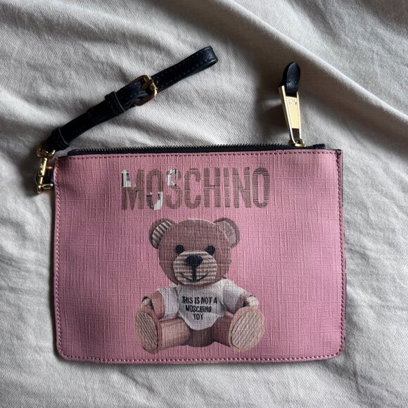 Moschino Teddy Bear Print Coated Canvas Clutch - Picture 1 of 4